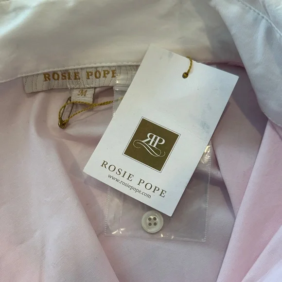 Rosie Pope Sz Medium Maternity Pink Button-Up Blouse w/White Collar & Cuffs NWT - Picture 7 of 12